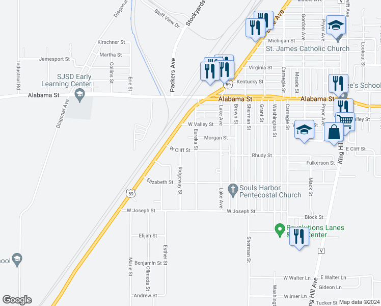 map of restaurants, bars, coffee shops, grocery stores, and more near 1006 West Cliff Street in Saint Joseph