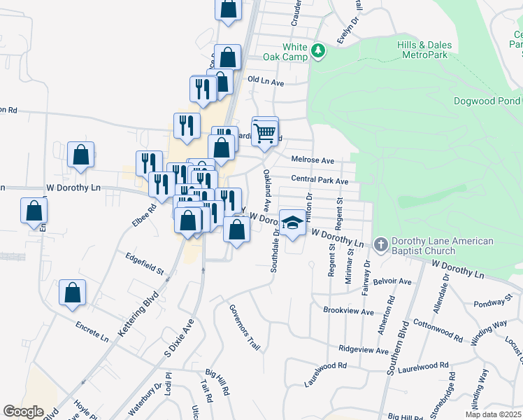 map of restaurants, bars, coffee shops, grocery stores, and more near 1300 West Dorothy Lane in Dayton