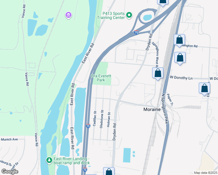 map of restaurants, bars, coffee shops, grocery stores, and more near 2624 Holman Street in Moraine
