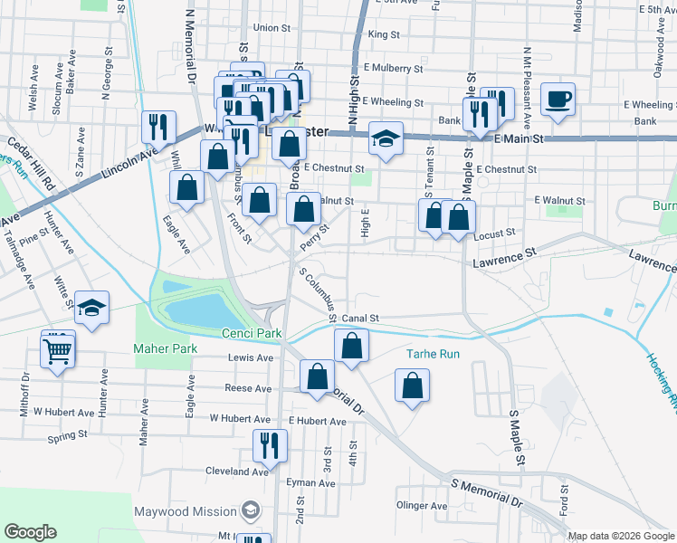 map of restaurants, bars, coffee shops, grocery stores, and more near 546 South Columbus Street in Lancaster