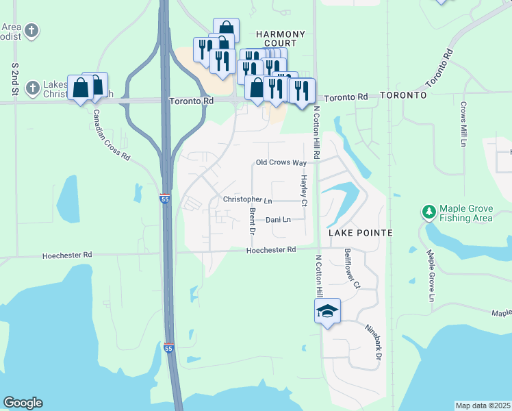 map of restaurants, bars, coffee shops, grocery stores, and more near 6503 Brent Drive in Springfield