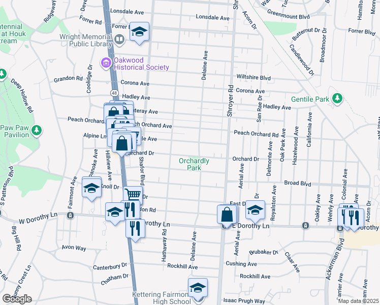 map of restaurants, bars, coffee shops, grocery stores, and more near 343 Wonderly Avenue in Dayton