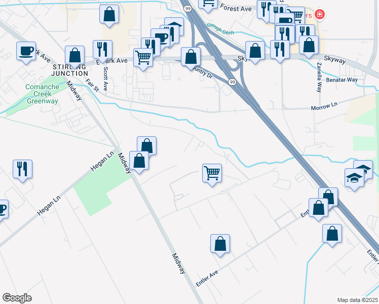 map of restaurants, bars, coffee shops, grocery stores, and more near 558 Paseo Companeros Street in Chico