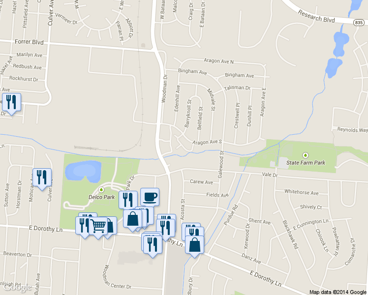 map of restaurants, bars, coffee shops, grocery stores, and more near 2280 Ketwood Place in Dayton