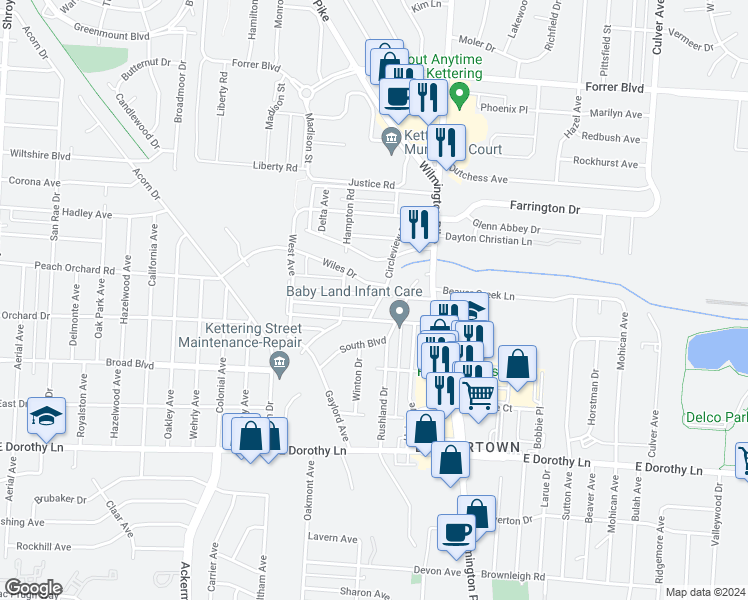 map of restaurants, bars, coffee shops, grocery stores, and more near 1132 Eldorado Avenue in Dayton