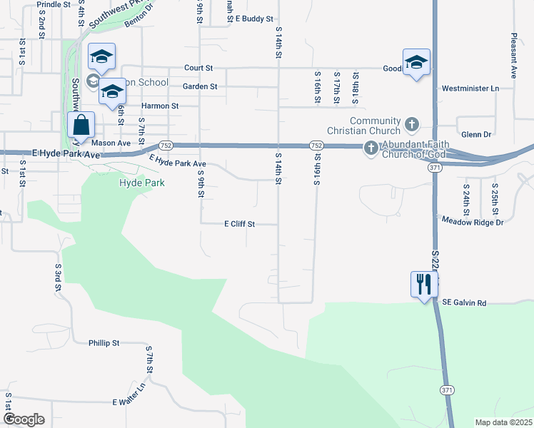 map of restaurants, bars, coffee shops, grocery stores, and more near 6324 South 14th Street in Saint Joseph