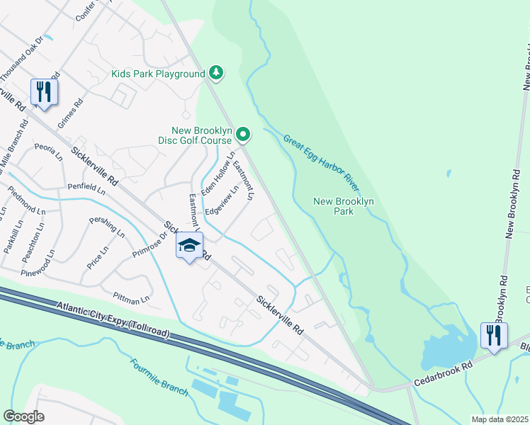 map of restaurants, bars, coffee shops, grocery stores, and more near 4 Vanderbilt Court in Winslow Township
