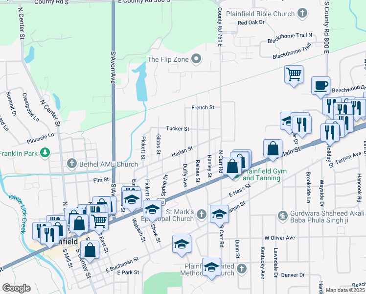 map of restaurants, bars, coffee shops, grocery stores, and more near 430 Duffey Street in Plainfield