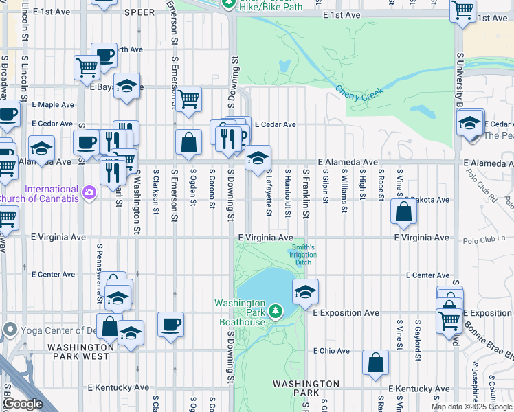 map of restaurants, bars, coffee shops, grocery stores, and more near 420 Marion Street in Denver