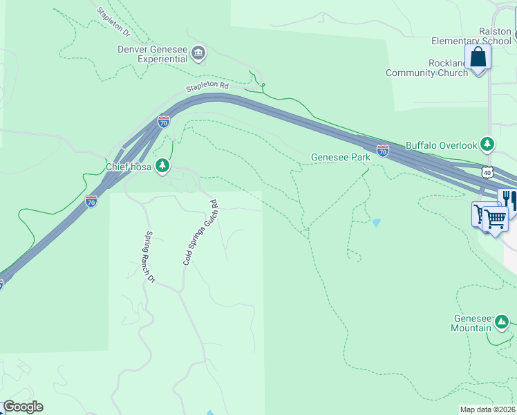 map of restaurants, bars, coffee shops, grocery stores, and more near 27407 Upper Cold Springs Gulch Road in Golden