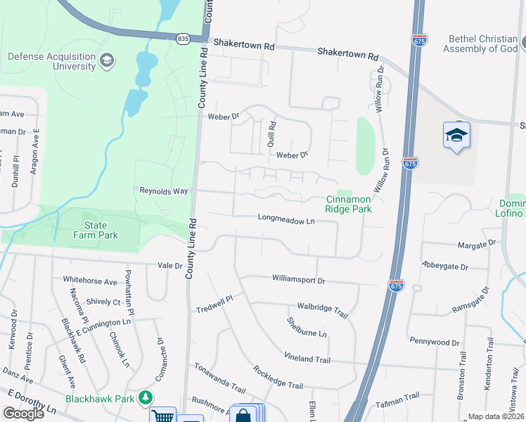 map of restaurants, bars, coffee shops, grocery stores, and more near 4381 Straight Arrow Road in Beavercreek