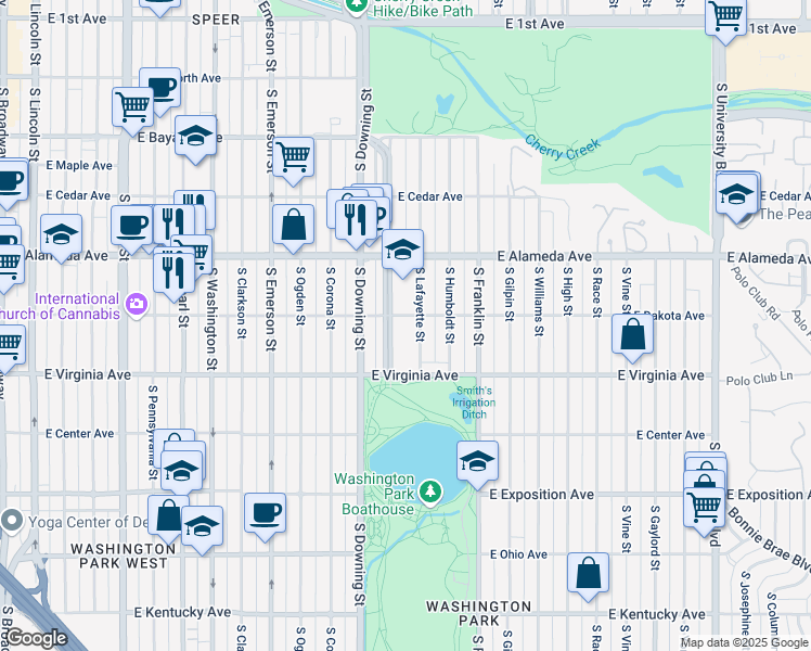 map of restaurants, bars, coffee shops, grocery stores, and more near 420 Marion Street in Denver