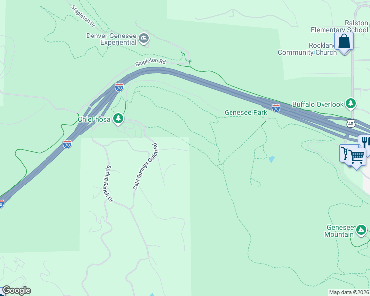 map of restaurants, bars, coffee shops, grocery stores, and more near 27407 Upper Cold Springs Gulch Road in Golden
