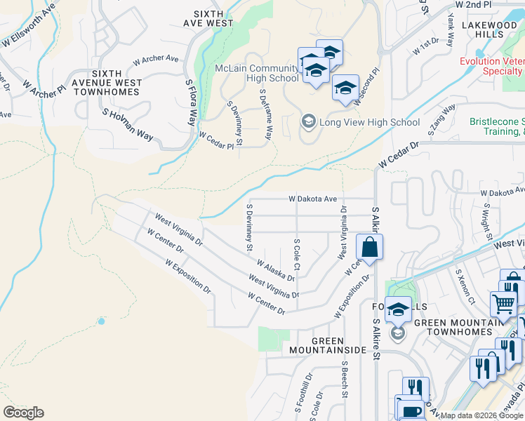map of restaurants, bars, coffee shops, grocery stores, and more near 13792 West Dakota Avenue in Lakewood