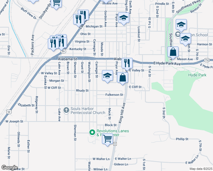 map of restaurants, bars, coffee shops, grocery stores, and more near 6401 Gordon Avenue in Saint Joseph