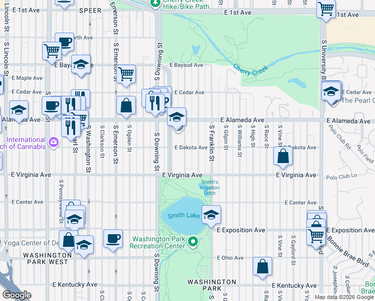 map of restaurants, bars, coffee shops, grocery stores, and more near 420 Marion Street in Denver