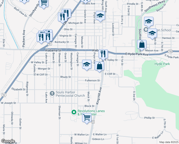 map of restaurants, bars, coffee shops, grocery stores, and more near 6401 Gordon Avenue in Saint Joseph