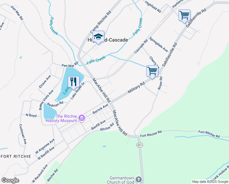 map of restaurants, bars, coffee shops, grocery stores, and more near 25217 Elhuff Court in Highfield-Cascade