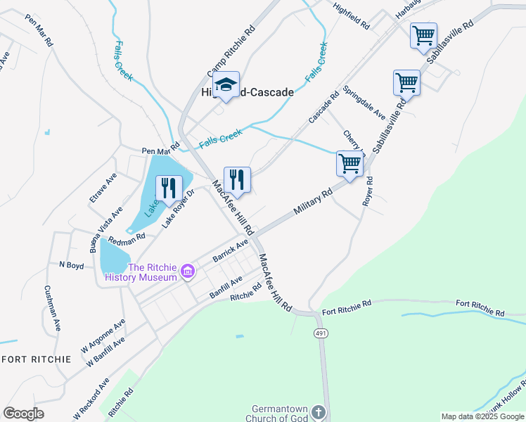 map of restaurants, bars, coffee shops, grocery stores, and more near 25217 Elhuff Court in Highfield-Cascade
