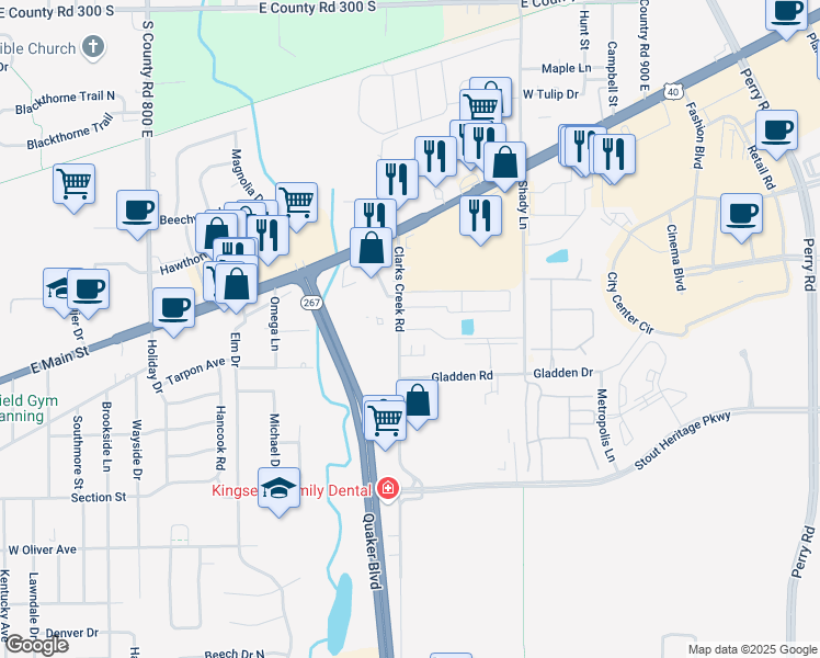 map of restaurants, bars, coffee shops, grocery stores, and more near 1925 Crown Plaza Boulevard in Plainfield