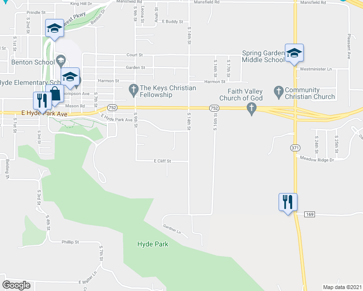 map of restaurants, bars, coffee shops, grocery stores, and more near 6324 South 14th Street in St. Joseph
