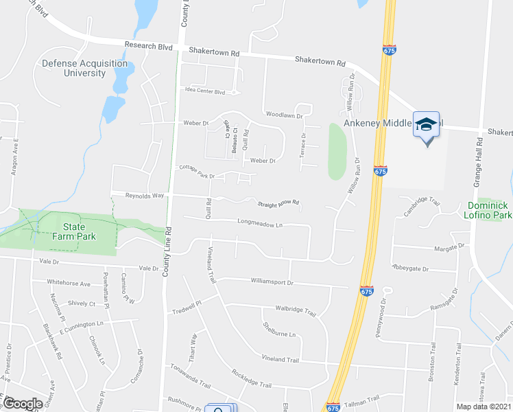 map of restaurants, bars, coffee shops, grocery stores, and more near 4351 Straight Arrow Road in Dayton