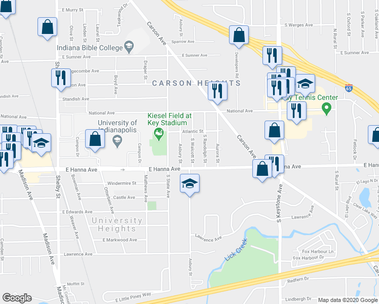map of restaurants, bars, coffee shops, grocery stores, and more near 3906 South Walcott Street in Indianapolis