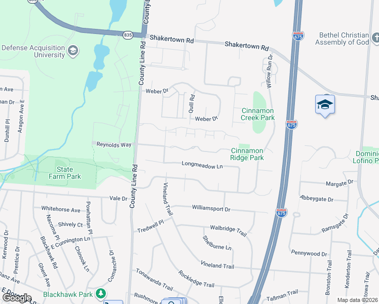 map of restaurants, bars, coffee shops, grocery stores, and more near 4381 Straight Arrow Road in Beavercreek
