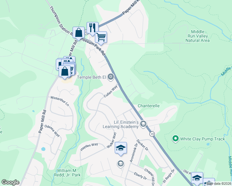 map of restaurants, bars, coffee shops, grocery stores, and more near 275 Possum Park Road in Newark