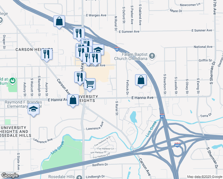 map of restaurants, bars, coffee shops, grocery stores, and more near 5 Cherry Glen Drive in Indianapolis