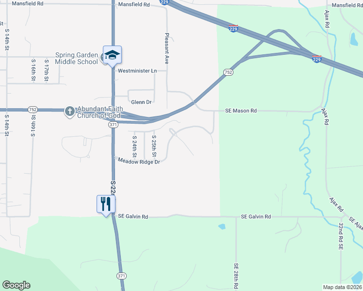 map of restaurants, bars, coffee shops, grocery stores, and more near 2514 Meadow Ridge Drive in Saint Joseph