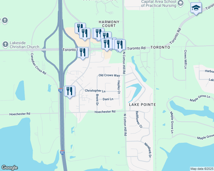 map of restaurants, bars, coffee shops, grocery stores, and more near 6316 Kate Court in Springfield