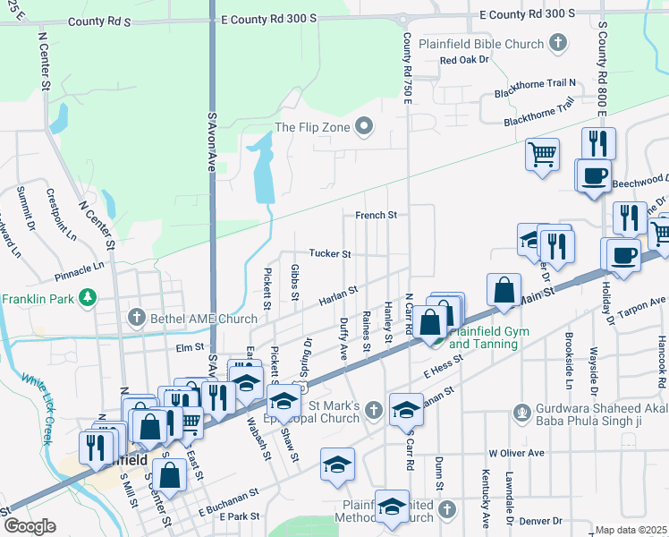 map of restaurants, bars, coffee shops, grocery stores, and more near 430 Duffey Street in Plainfield