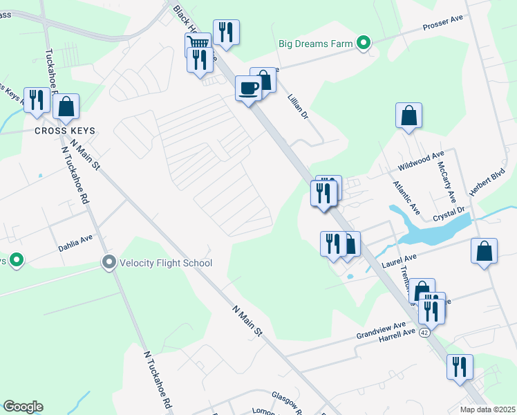 map of restaurants, bars, coffee shops, grocery stores, and more near 221 Adams Avenue in Monroe