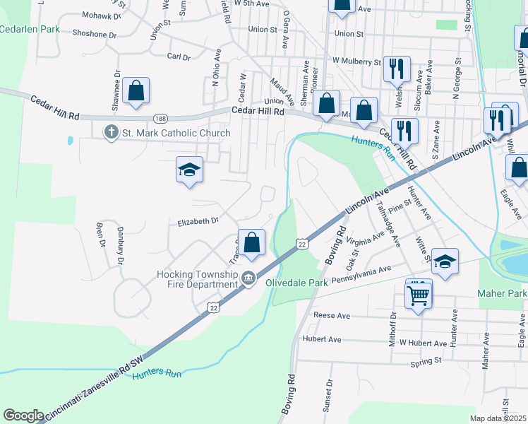 map of restaurants, bars, coffee shops, grocery stores, and more near 450 Williamsburg Lane Northwest in Lancaster