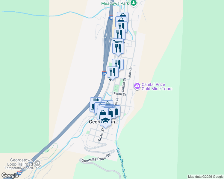 map of restaurants, bars, coffee shops, grocery stores, and more near 1007 Rose Street in Georgetown
