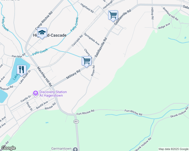 map of restaurants, bars, coffee shops, grocery stores, and more near 14327 Royer Rd in Highfield-Cascade