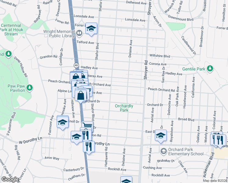 map of restaurants, bars, coffee shops, grocery stores, and more near 309 Triangle Avenue in Dayton