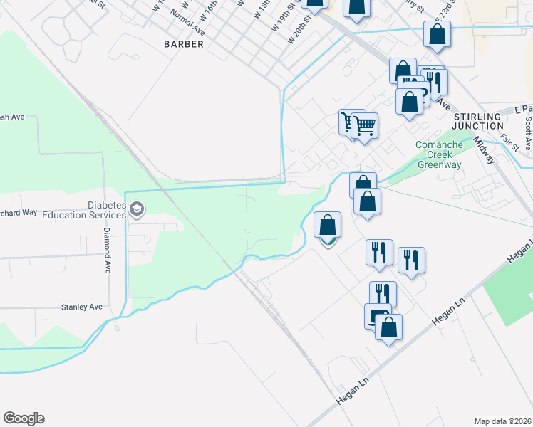 map of restaurants, bars, coffee shops, grocery stores, and more near 2460 Estes Road in Chico