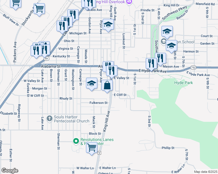 map of restaurants, bars, coffee shops, grocery stores, and more near 6408 King Hill Avenue in Saint Joseph