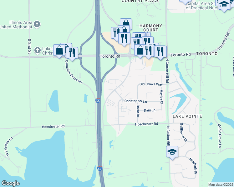 map of restaurants, bars, coffee shops, grocery stores, and more near 10 Christopher Lane in Springfield