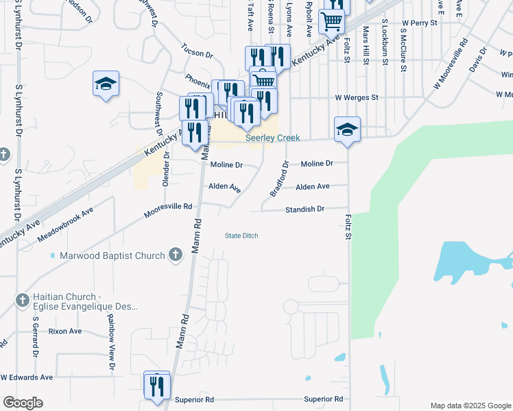 map of restaurants, bars, coffee shops, grocery stores, and more near 4231 Standish Drive in Indianapolis