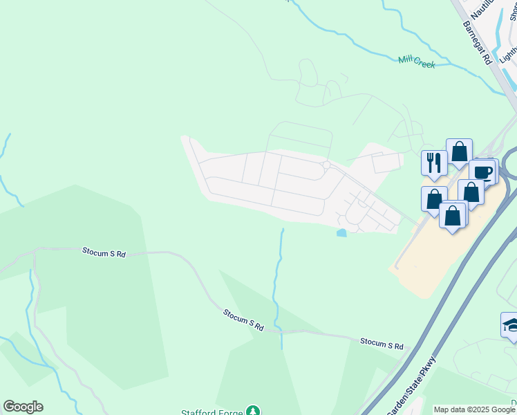 map of restaurants, bars, coffee shops, grocery stores, and more near 91 Ashburn Avenue in Stafford Township