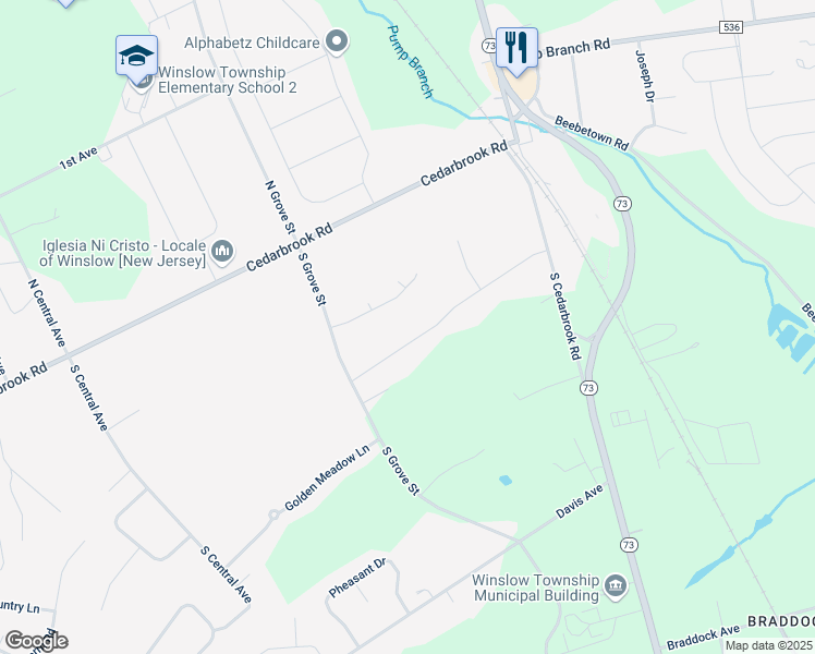 map of restaurants, bars, coffee shops, grocery stores, and more near 19 Red Fox Trail in Sicklerville