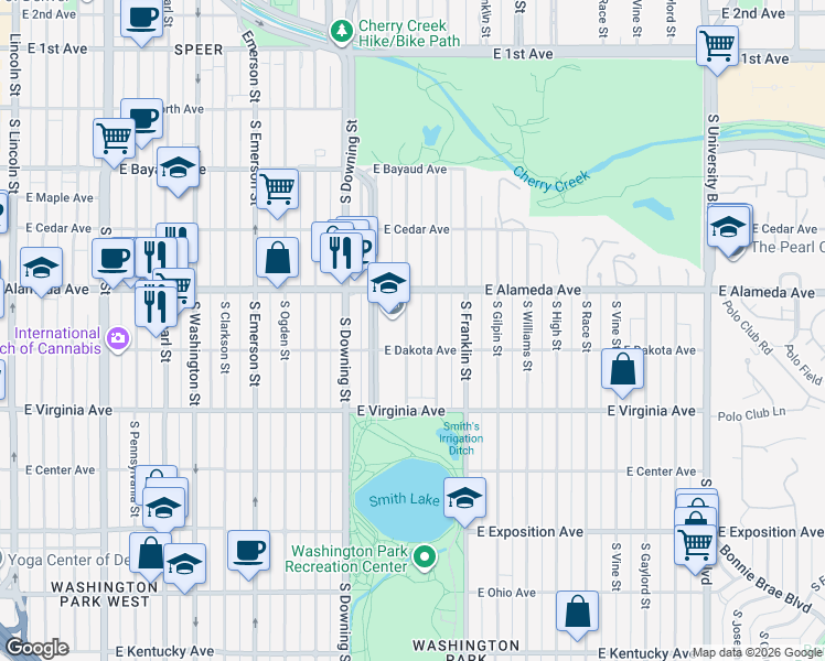 map of restaurants, bars, coffee shops, grocery stores, and more near 420 Marion Street in Denver