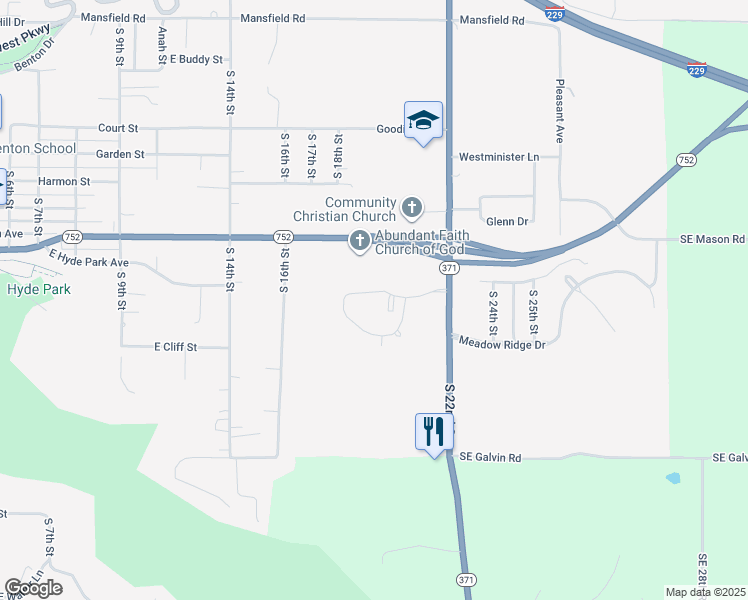 map of restaurants, bars, coffee shops, grocery stores, and more near 1901 Fountain Creek Drive in Saint Joseph