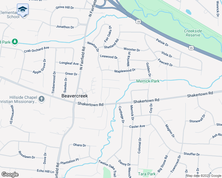 map of restaurants, bars, coffee shops, grocery stores, and more near 3240 Shakertown Road in Beavercreek