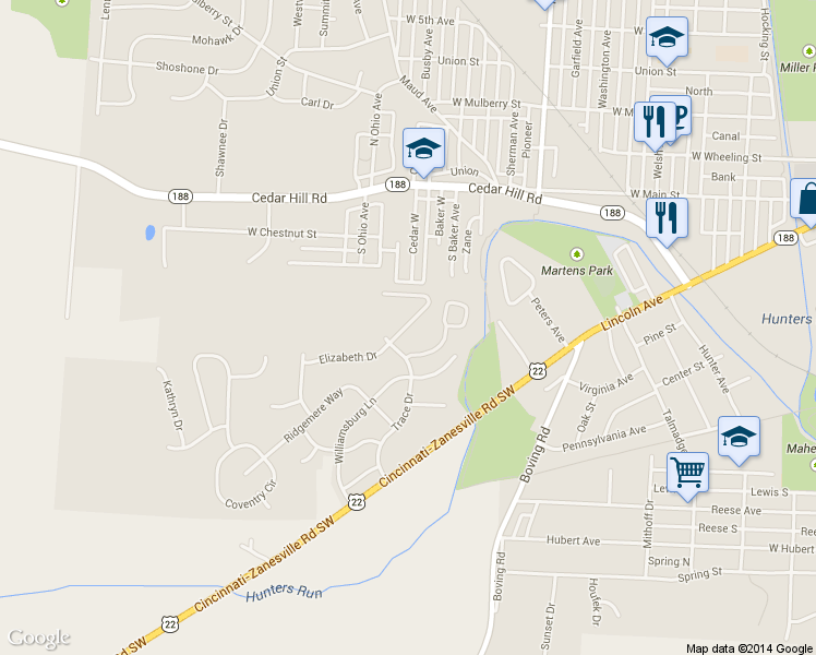 map of restaurants, bars, coffee shops, grocery stores, and more near 896 Elizabeth Drive in Lancaster