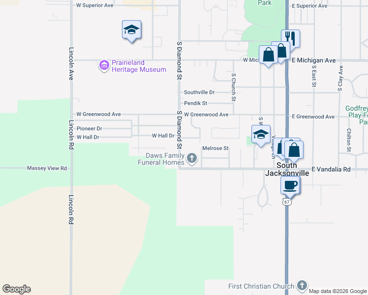map of restaurants, bars, coffee shops, grocery stores, and more near 1700-1798 South Diamond Street in Jacksonville