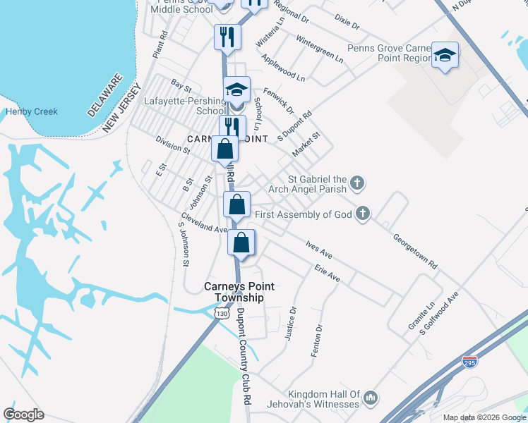 map of restaurants, bars, coffee shops, grocery stores, and more near 340 Ives Avenue in Carneys Point Township